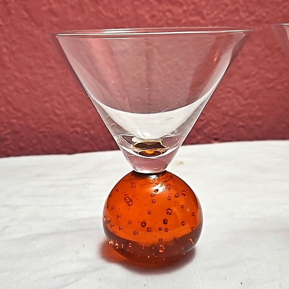 Vintage E Cointreau Martini Cocktail Glasses (2) Orange Bubble Ball Stem - Picture 2 of 4